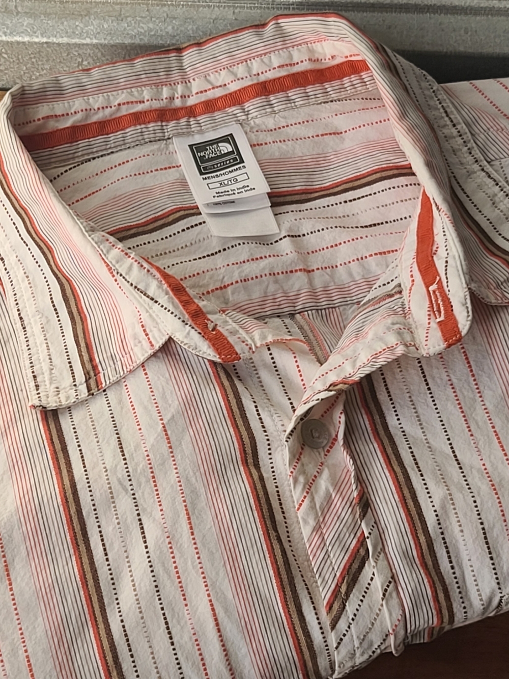The North Face A5 Series Men’s Striped Button-Up Shirt in White and Orange